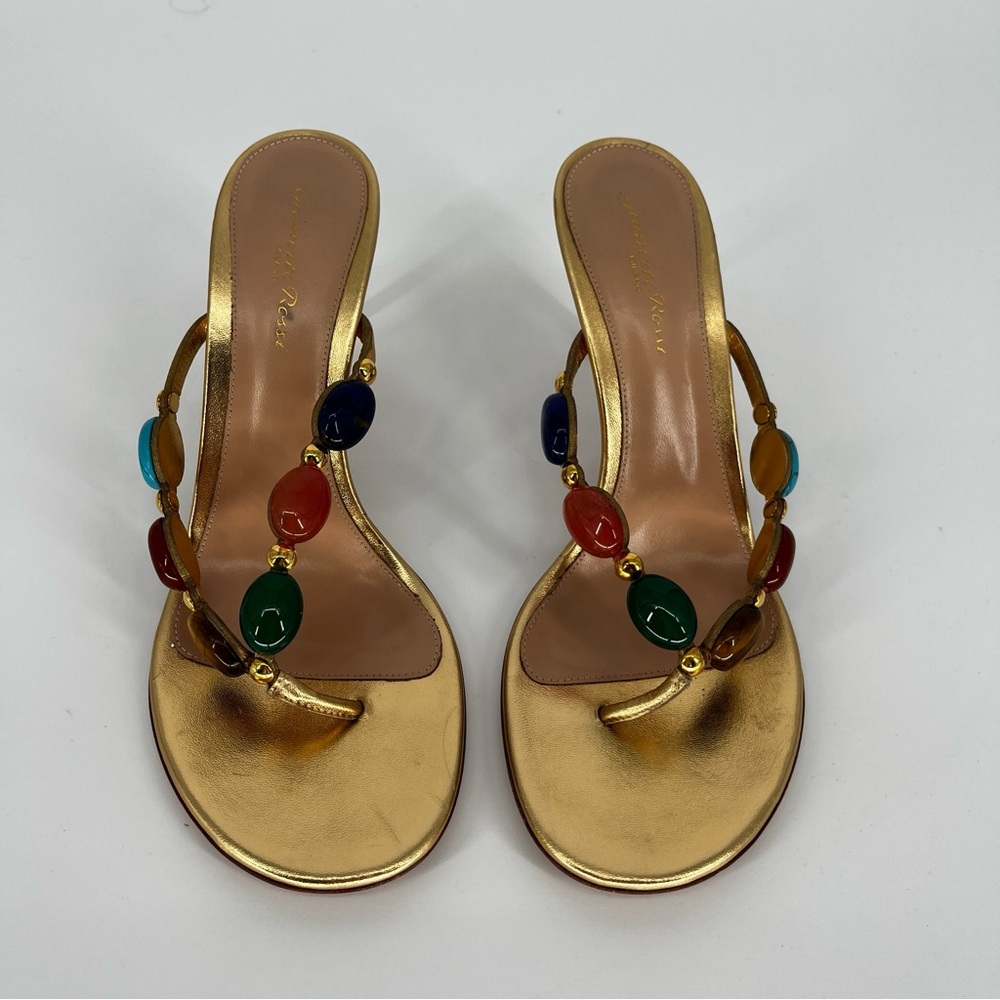 Gianvito Rossi Shanti Thong 70 Sandals Gold Jeweled Size 9 - Picture 5 of 14